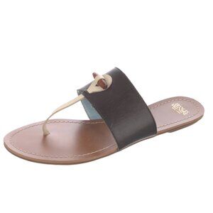 Frances Valentine Leather Thong Toe Flat Sandal In Black
